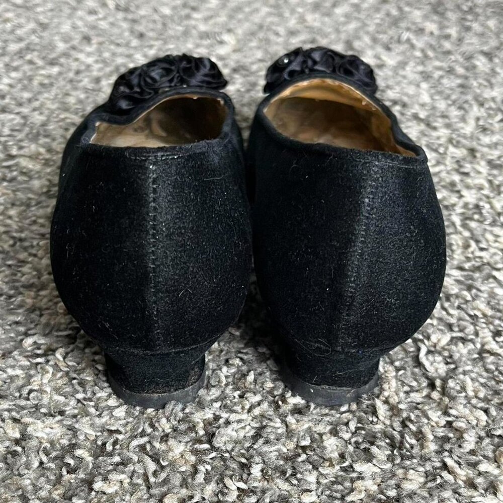 Vintage Velvet Kitten Heel Shoes Womens 8.5 Embellished Rose Coquette Whimsigoth - Picture 8 of 8